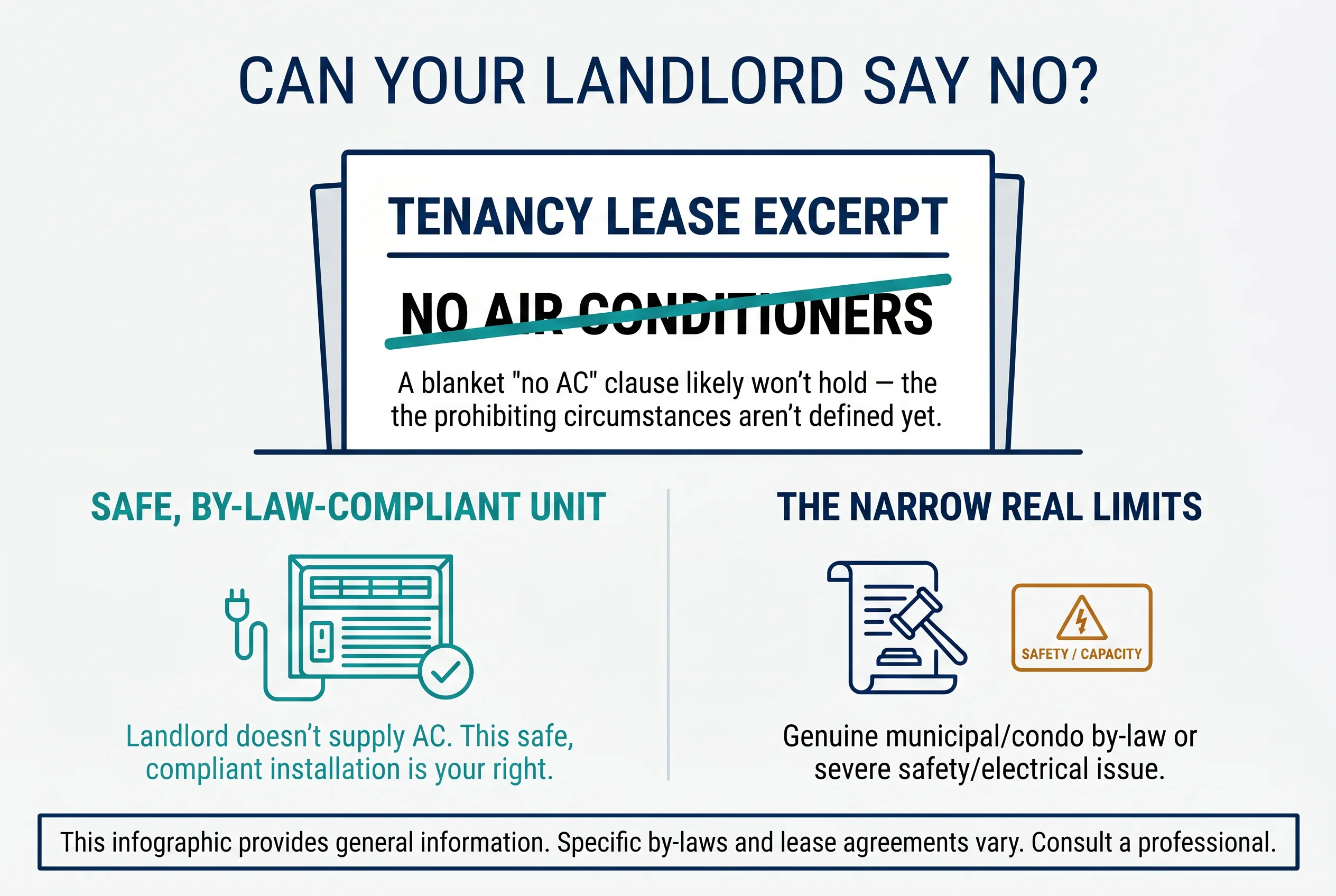 Can your landlord say no? A safe, by-law-compliant unit is generally allowed; the narrow real limits are a genuine municipal or condo by-law, or a real safety or electrical-capacity problem.