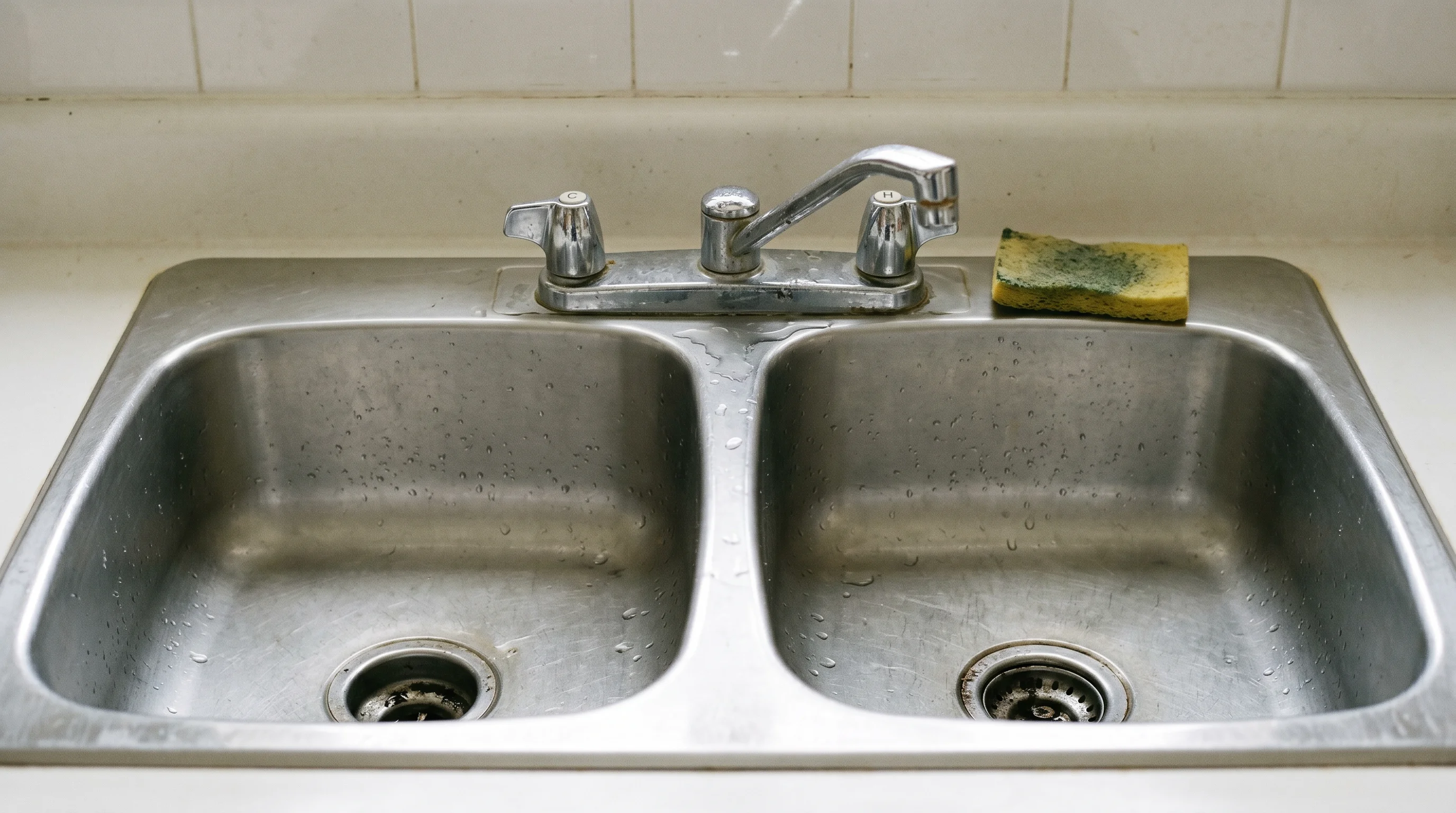 Close photographic detail of a plain kitchen sink and tap in an older Ontario house, quiet and unremarkable — the fixture an entire statute turns on