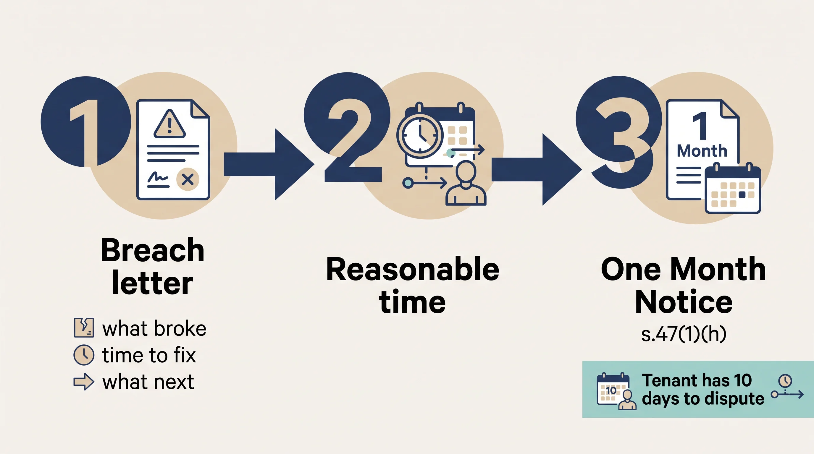 Three steps a BC landlord follows to enforce a pet clause: breach letter, reasonable time, One Month Notice