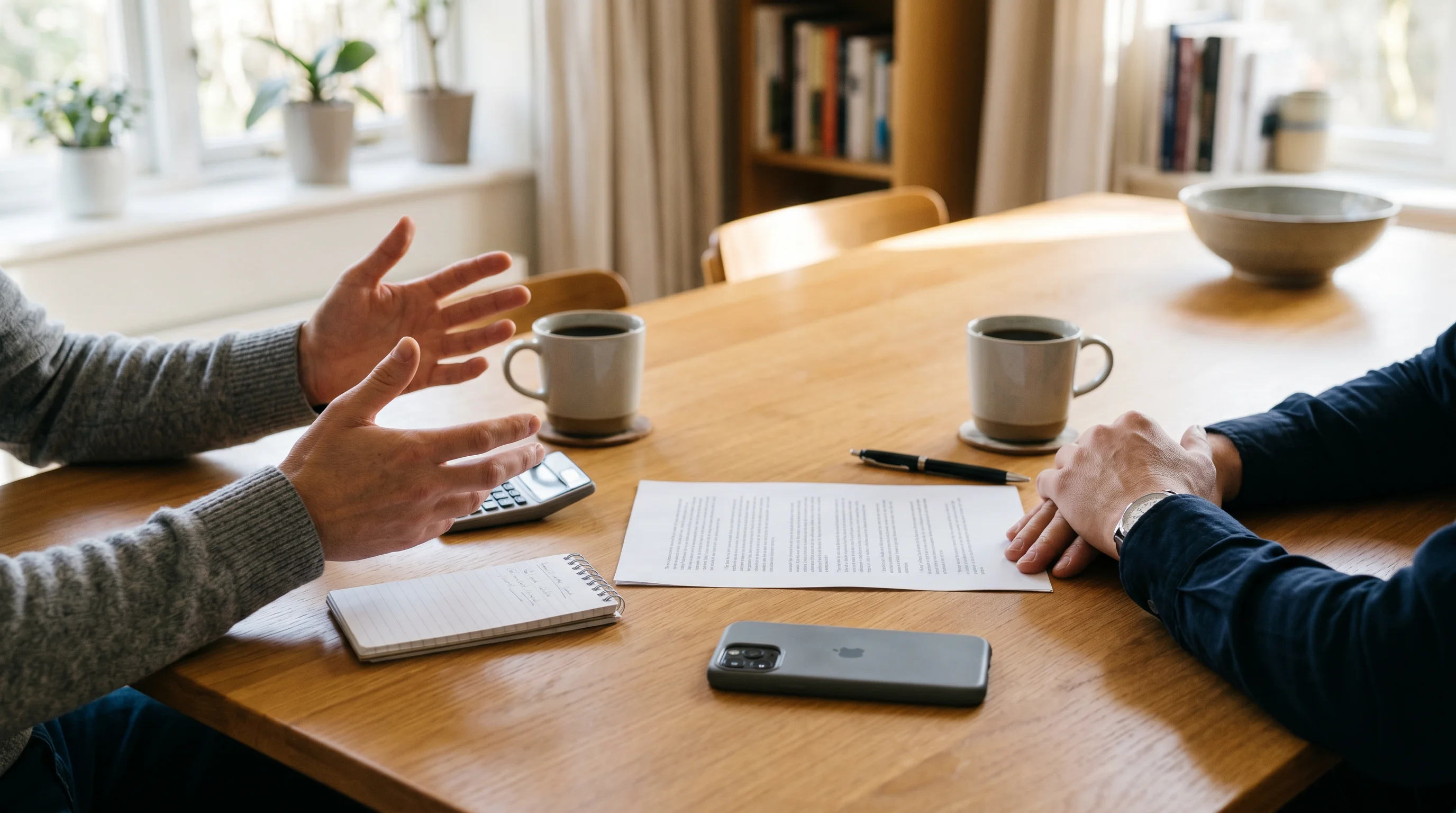 The negotiation table: two parties working toward the same page, collaborative and unhurried