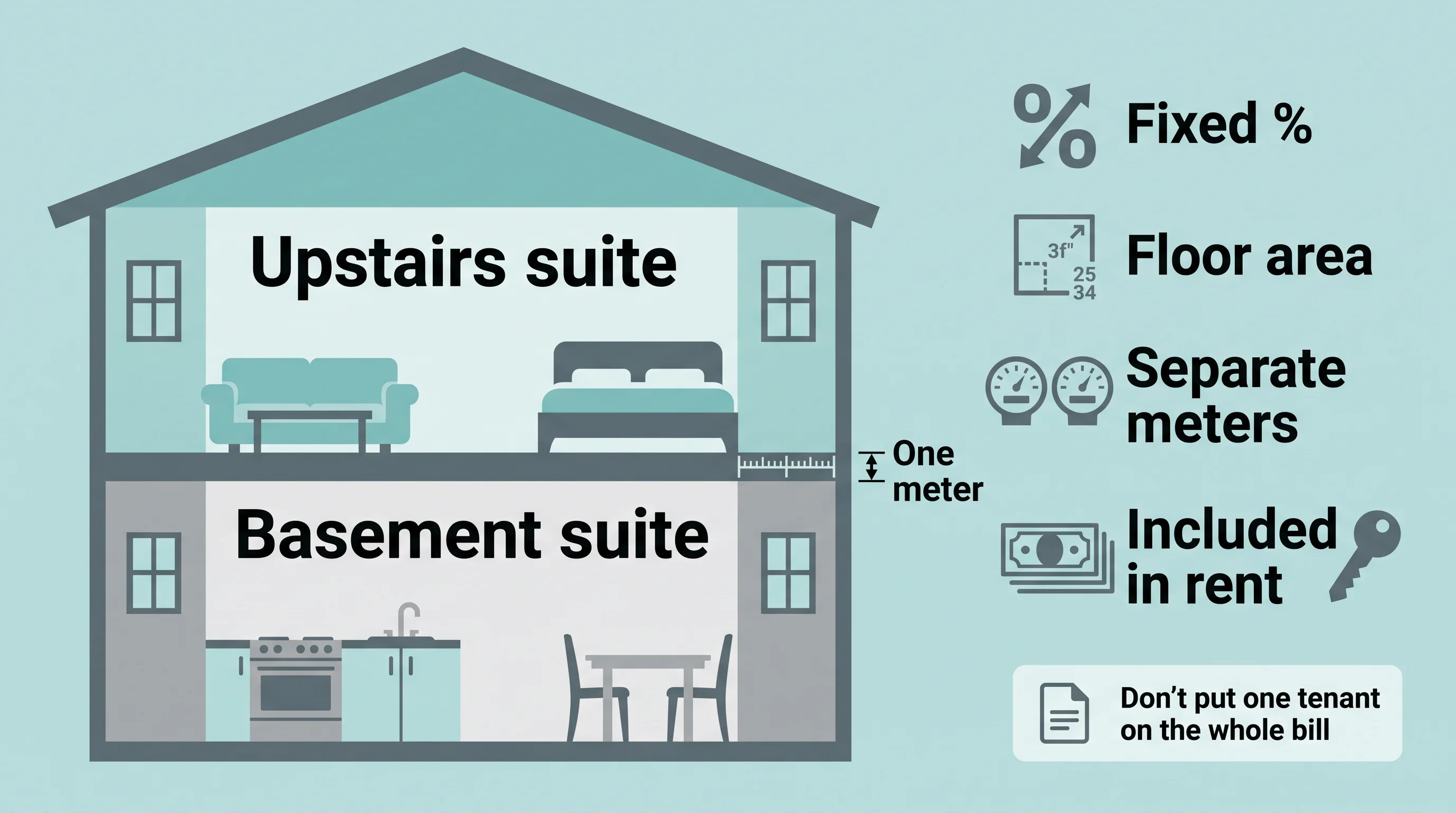 Ways to split a shared utility meter between an upstairs suite and a basement suite in BC