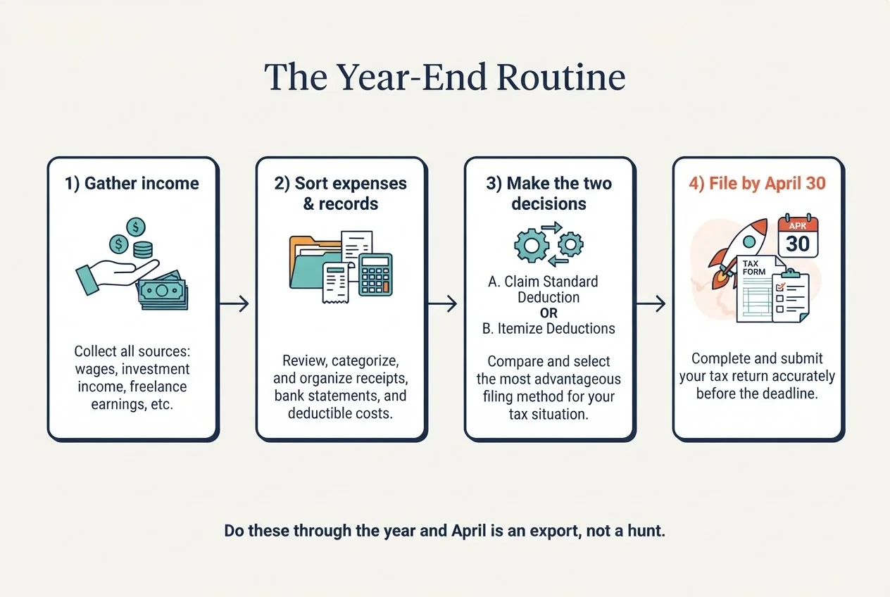 A clean editorial 4-step flow infographic